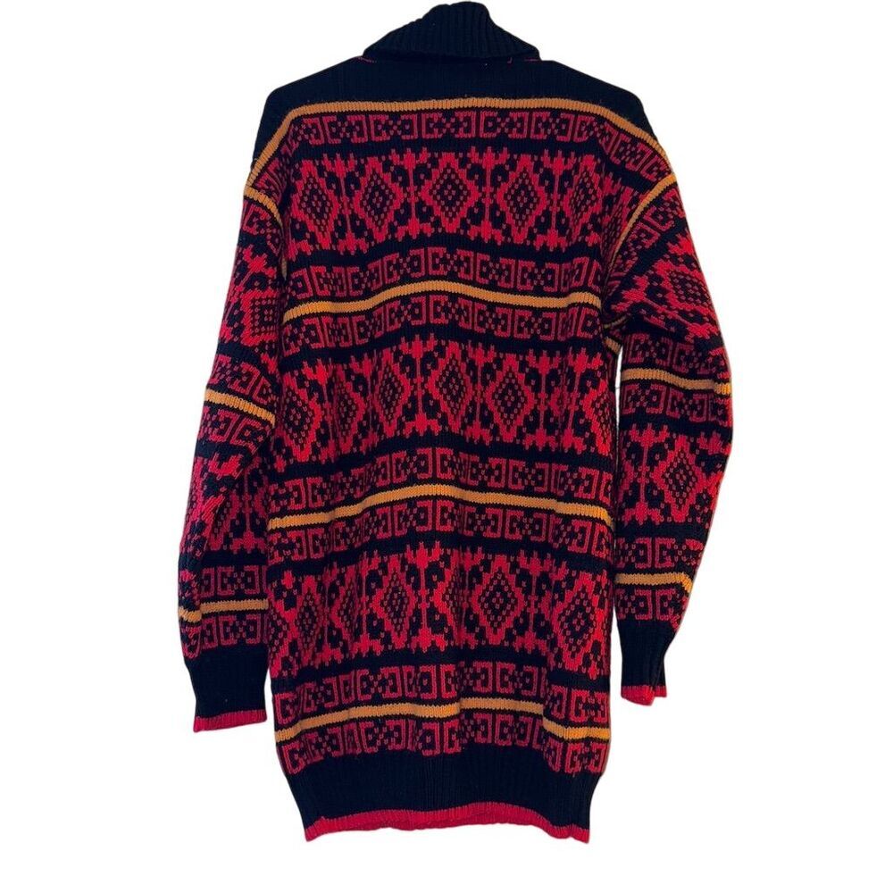 Stevemor‎ Vintage Geometric Fair Isle Turtleneck Sweater Dress Red Black Large - Picture 2 of 5